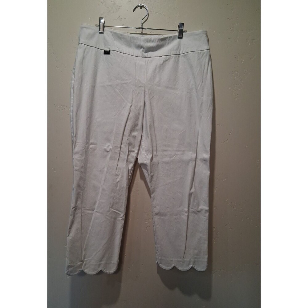 Peck & Peck Crop Pants Women's Size 16 White Scalloped Hem Classic Summer Preppy